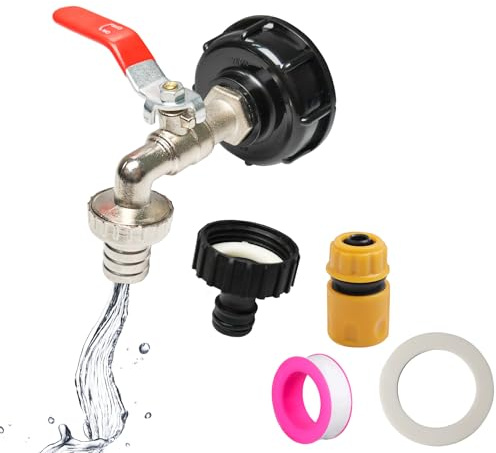 IBC Auslaufhahn Set, Tankadapter S60x6 mit 3/4 Zoll Hahn, Standardanschluss & Schnellkupplung für 1000L IBC-Container