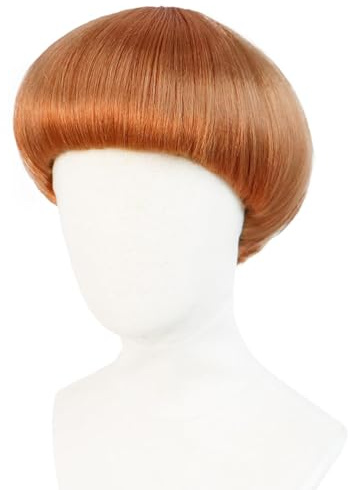 Mushroom Wig【+Hair Cap】 Bowl Cut Wigs Men 70s 80s for Halloween Party Short Funny Wigs Nerd Wig for Man Bob Hair With Bangs for Christmas Cosplay Costume Outfit (Brown)