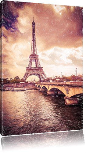 Pixxprint Eiffelturm in Paris, Größe: 120x80cm, Leinwandbild, fertig gespannt, Wandbild, Dekoration, Kunstdruck, kein Poster