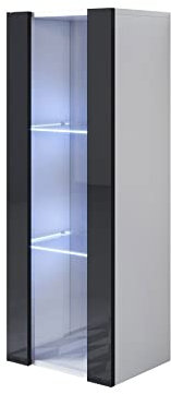 MB Muebles Bonitos, Vitrine Mural Luke V2 pour Salon ou Salle à Manger Moderne avec Lumière LED, Meuble Modulaire en Mélamine Brillante, Couleur Blanc et Noir, 40x126x29 cm
