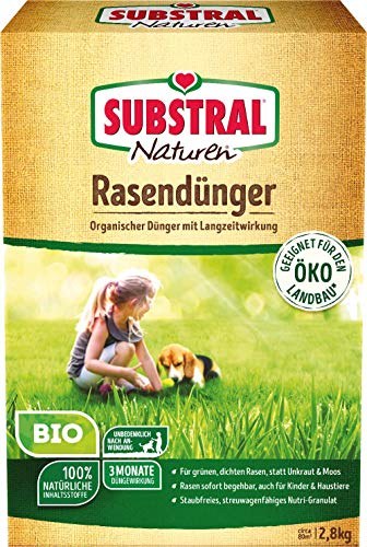 Substral Naturen Bio Rasendünger, bis 80m², 2,8kg, organischer Volldünger, 3 Monate Langzeitwirkung, alle Rasenarten, Grün