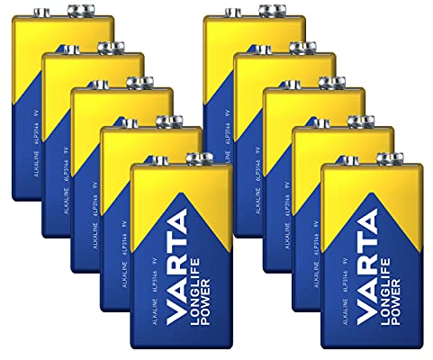 10er Pack 9V Batterie kompatibel mit VARTA Longlife Power - Zuverlässige Alkaline-Technologie für Sicherheitsgeräte & Vielseitige Anwendungen