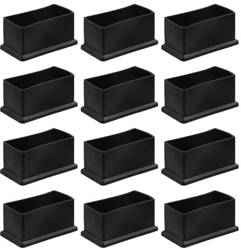 Geesatis 12Pcs 2X1 Rubber Furniture Feet Cover,Black, PVC, Rectangle | Table Chair Leg Cover, Hardwood Floor Protector, Double Thickness