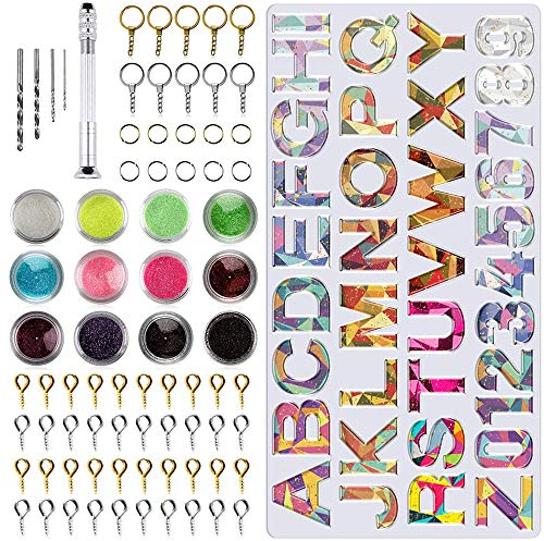 PUDSIRN Molde de Resina con Alfabeto, 78 Piezas de Silicona epoxi, Kit de Molde de Letras y números, Molde de Resina de fundición para Hacer llaveros, número de casa, Pendientes, Collares, Pulseras