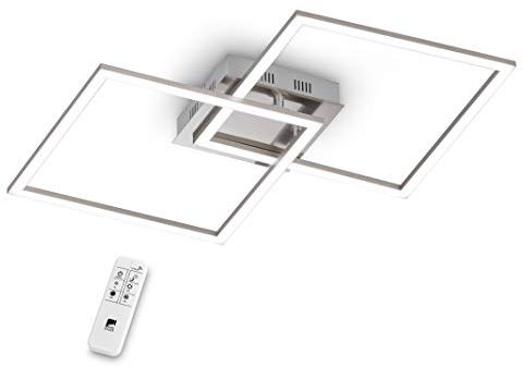 EGLO LED Deckenleuchte Palmaves 1, 2 flammige Deckenlampe aus Aluminium, Stahl, Kunststoff, Gebürstet, Nickel-Matt, Weiß, mit Fernbedienung, Lichtfarbe warmweiß – kaltweiß, Nachtlicht, dimmbar