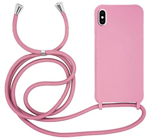 MyGadget Strap Case for Apple iPhone Xs Max - Crossbody Phone Cover - TPU Silicone Case with Neck Holder - Cord Lanyard Carrier with Rope in Pink