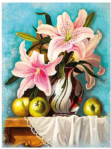 Ideen mit Herz 5D Diamond Painting | Diamant Painting Set | Motiv: 35 x 25 cm | Leinwand: 30 x 40 cm | runde Steinchen | inkl. Zubehör | Verschiedene Bilder zur Auswahl (Vase mit Lilien)