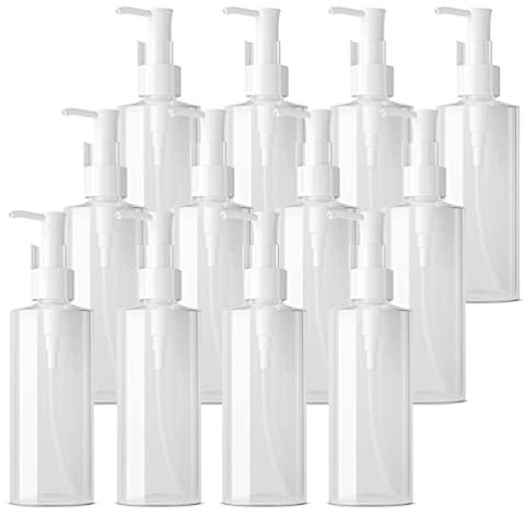 TIANZD 12 Pièces Ovales Transparent Flacon Vide Pet 120ml Pompe Cosmétique Bouteilles Vides Pompe Doseuse avec Clip pour Cosmétique Une Utilisation Savon Lotion Gel Huile Essentielle