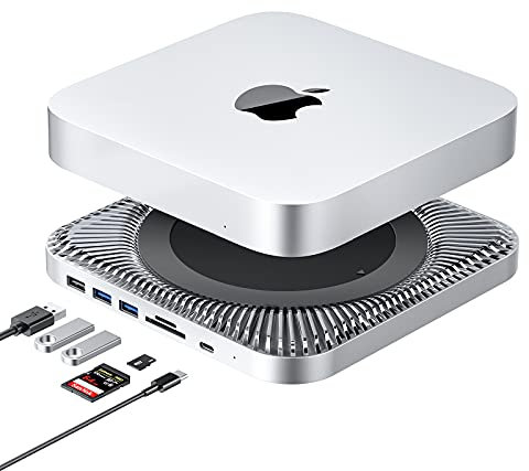 USB-C Hub with Hard Drive Enclosure for Mac Mini M1, Type-C Docking Station with SATA SSD/HDD Slot, Dual USB 3.0/2.0 Port, TF/SD Card Reader, Compatible with Mac Mini 2018/2020