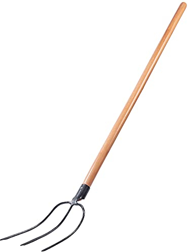 KADAX Forca da Giardino in Acciaio Resistente per Coltivazione e Lavori Agricoli, Forcone per Fieno con Manico Ergonomico in Legno (3 Denti)