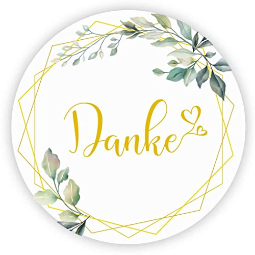MameArt 100stk 4cm Aufkleber Hochzeit mit Kranz, Sticker für Hochzeit Gastgeschenk Taufe Kommunion Geburtstag Feste Geschenke Präsente (Danke), 3DE0109A