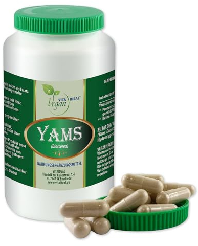 VITA IDEAL Vegan® YAMS - Wurzel - 120 KAPSELN - Dioscorea - Tagesportion 840mg Yamswurzel reines Pulver. Natürlich, pflanzlich und ohne Zusatzstoffe