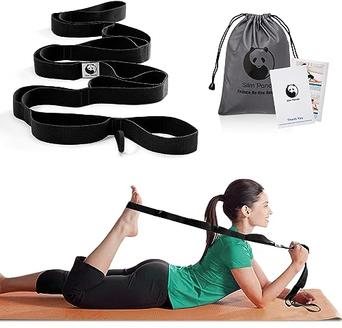 Slim Panda Sangle de Yoga Elastique, Sangle d'Exercice avec 10 Boucles pour étirement et Stretching, Bandes élastiques 180x3.5 cm Idéal pour Yoga, Fitness, Pilates