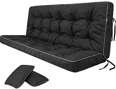 Bjird Bankauflage für Gartenbank, Polsterauflage für Hollywoodschaukel, Gartenschaukelkissen, Sitzkissen und Rückenkissen, gesteppt, inkl. 2 Seitenkissen, 100 x 49 x 56 cm - schwarz