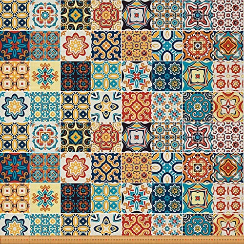 Loussiesd Exotischer Stoff Meterware portugiesischer traditioneller Möbelstoff dekorativer Boho Blumenstoff Outdoor Stoff leuchtende Farbe Möbelstoff für Stühle 92x160cm Blaugrün
