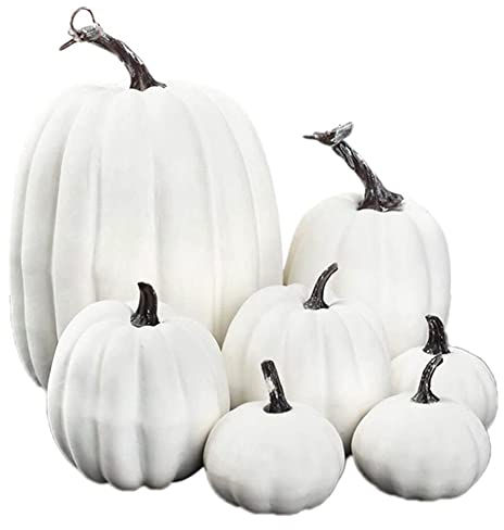 Micvtve Weißer künstlicher Kürbis, Schaumstoff, für Büro, Thanksgiving, Dekoration, 7 Stück