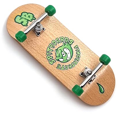 SPITBOARDS 34mm x 96mm Pro Fingerboard Set-Up (Complete) | Real Wood Deck | Pro Trucks with Lock-Nuts and Pro Bushings | Polyurethane Pro Wheels with Bearings | Round Emblem (Wood Version)