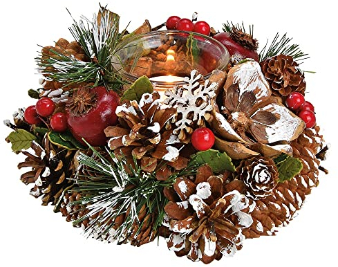 matches21 Windlicht Weihnachtskranz Adventsgesteck Weihnachten Advent bunt Glas Holz Kunststoff 1 STK Ø 18x8 cm