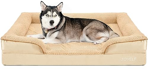 JOYELF Orthopädisches Hundebett für extra große Hunde, Schaumstoff-Sofa-Couchbett, wasserdichtes Haustierbett mit abnehmbarem, waschbarem Bezug und rutschfestem Boden für Hunde - Khaki