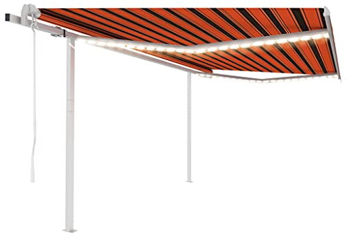 vidaXL Markise Automatisch mit LED Windsensor Gelenkarmmarkise Sonnenmarkise Balkonmarkise Sonnenschutz Sichtschutz Terrasse Garten 4,5x3,5m Orange Braun