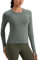 CRZ YOGA Damen Nahtlos Sport Langarmshirt mit Daumenloch Ribbed Laufshirt Gym Oberteil Tops Fitness Langarm Tshirt Grauer Salbei 40