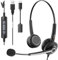 Wantek Cuffie con microfono Cuffie audio stereo con cancellazione del rumore Adattatore microfono di tipo C Controllo del volume delle chiamate Auricolare per Call Center Office Business Team Meetings