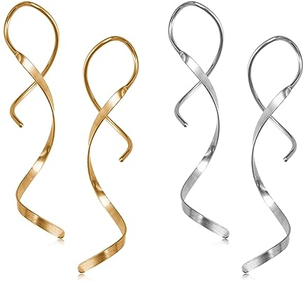 TOLOWOBK Ohrringe Hängend für Damen, 2 Paar Quasten Spiraldraht Ohrringe Gold/Silber Lange Spiral Einfädler Durchzieher Ohrring Damen Mädchen Abitur Jahrestag Geburtstag Geschenk für Frauen
