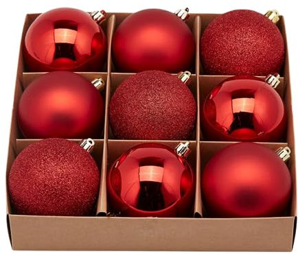Magie di NatalePalline per albero di Natale, colore Rosso, tinta unita, in PVC (9 palline da Ø 8 cm)