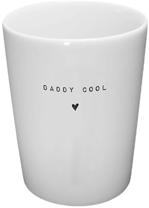 BAVAREGOLA Daddy Cool Porzellan Becher weiß 280ml mit Spruch - Tasse ohne Henkel für Kaffee, Tee, Latte oder Cappuccion - Geschenk für Männer