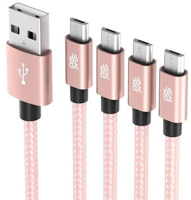 JAMEGA – Premium Micro USB Kabel | [4 Pack 0,5M 1M 2M 3M] Nylon geflochtenes USB Ladekabel Datenkabel für Micro USB Geräte | robuster Stecker kein Kabelbruch – Rosegold