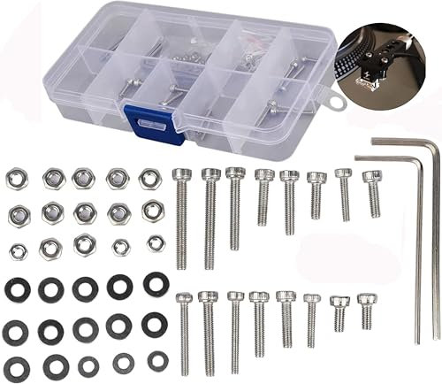 VOGOOPOI 50Pcs/Set Universal Turntable Headshell Cartridge Mounting: Stainless Steel Hex Socket Head Screws, Bolts, Nuts, Metal Washers & Wrenches - Cartridge Mounting Screws - For Phonograph Parts