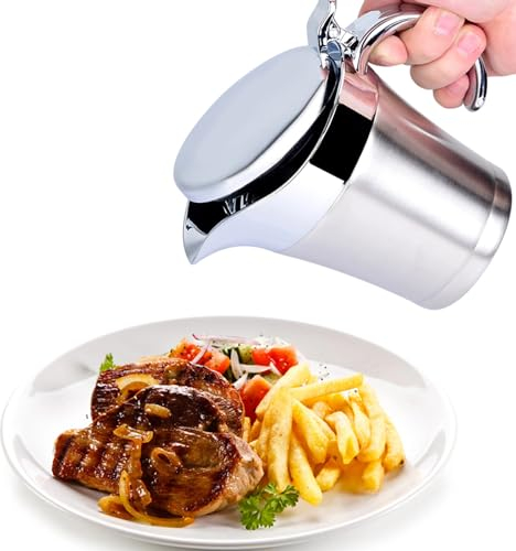 Salsera con Tapa, Salsera Aislada de Acero Inoxidable, Termo para con Doble Aislamiento con Pico, 450 Ml, Vertedor de de 750 Ml de Capacidad, Almacenamiento para
