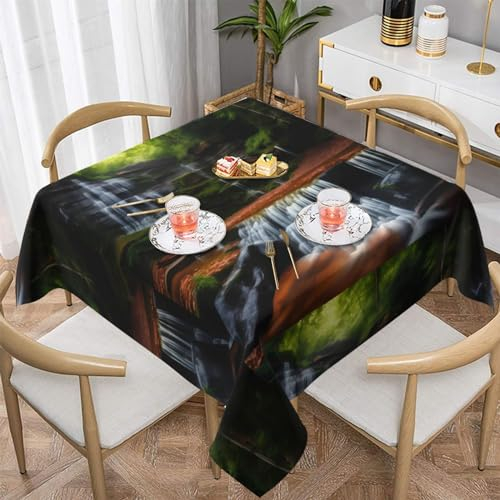 RoMuKa Quadratische Tischdecke mit Wasserfall-Ansicht, knitter- und schrumpffrei, öl- und schmutzabweisend, lichtbeständig, 137,2 cm und 152,4 cm, verleiht dem Tisch einen neuen Look