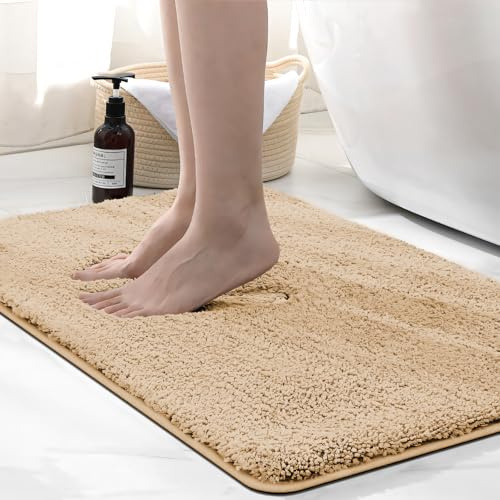 wyewye Mikrofaser-Badematte, 2 cm, super dick, super saugfähig, 50 x 80 cm, Kamelfarben