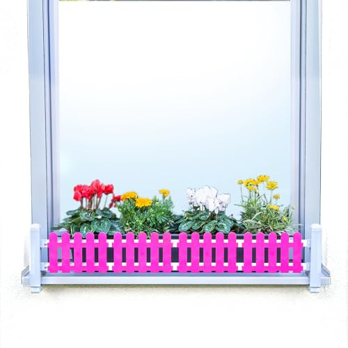 GREEN CREATIONS masu Basisset Grau, Blumenkastenhalterung ohne Bohren, Absturzsicherung, sichert Blumenkasten, Kräuter, Deko, stufenlos verstellbar 78-140cm (Dekorelemente: Classic, Purpur)