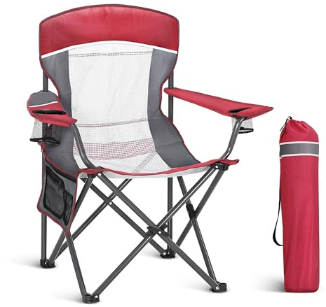 LET'S CAMP Netzrücken Campingstuhl Tragbar Klappbar Campingstuhl Faltbar Camping Stuhl mit Getränkehalter Tragetasche für Camping, Angeln, Wandern bis 150kg