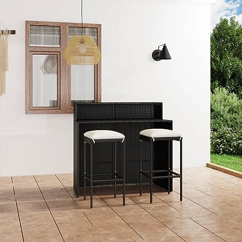 Gecheer 3-TLG.Gartenbar-Set Garten Bar Set Sitzgruppe Rattan Bar Tresen Theke Tisch Barset Garten Tisch Outdoor Gartenmöbel Set mit Kissen Schwarz-55