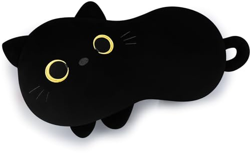 Schwarze Katze Plüschtier Kawaii Katze Kuscheltier, Weiches Stofftier Katze Kissen Gefüllte Katze Puppe Tier Kissen Süße Dekoratives Kissen für Kinder Halloween Weihnachten Geschenk