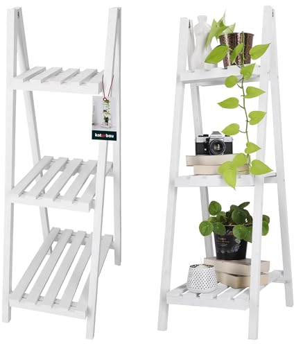 KOTARBAU® Blumentreppe Holz Blumenleiter Holz 114 x 37 x 50 cm Weiß Pflanzleiter Outdoor & Indoor Blumentreppe klappbar Blumenleiter Balkon Blumenregal