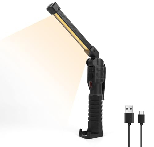 Ulsam Rechargeable LED Work Light, Portable 180° Rotate Flashlight, 7 Lighting Modes Foldable Handheld Cordless Work Light, 1800mAh Bright Magnetic Underhood Light for Car Repairing Emergency Garage, 4407533