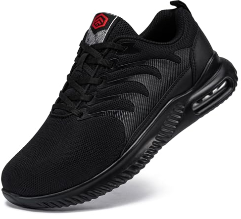 LARNMERN Zapatos Seguridad Hombre con Puntera de Acero Protección Calzado de Seguridad Ligeros Zapatillas de Trabajo Transpirable Colchón de Aire (Negro Intenso, 42EU)