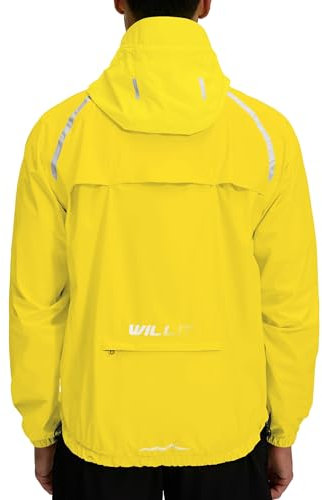 WILLIT Veste de cyclisme pour homme - Imperméable - Avec capuche - Légère - Coupe-vent - Respirante - Pliable - Pour le golf, le cyclisme, la randonnée, la course, l'extérieur, jaune clair, XXXL