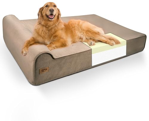 Sytopia XXL 35D Memory Foam Dog Bed for Extra Large Dogs – 7 Thick Orthopedic Pet Couch for Seniors and Big Breeds up to 150 Pounds, with Waterproof Liner & Washable Cover, 50x 34x 7, Brown