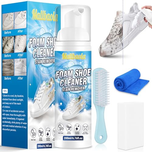 Nettoyant Chaussure, Nettoyant Chaussure Blanch, Kit Nettoyage Chaussure Élimine la Saleté et les Taches, Nettoyant Daim Chaussure avec Brosse, Nettoyant Basket Blanche, Tricot, Toile, Cuir, Bottes