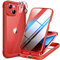 Miracase Glass Case for iPhone 14 Plus Case 6.7-Inch, Full Body Bumper Clear Back Cover and Built-in 9H Tempered Glass Screen Protector + Camera Lens Protector (Red)