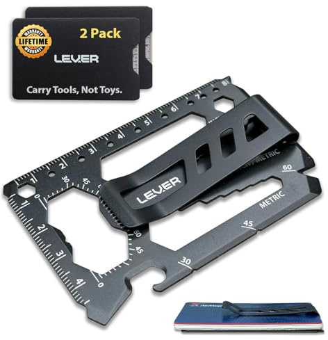Toolcard Pro with Money Clip - 40 in 1 Credit Card Multitool - Sleek Minimalist Stainless Steel Wallet and Money Clip by Lever Gear (2, Black)