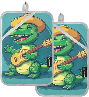 Topflappen mit niedlichem Krokodil-Motiv, zum Kochen, 2 Stück