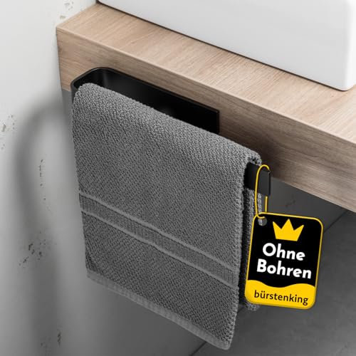 Bürstenking Handtuchhalter ohne Bohren – 33 cm – Selbstklebender Handtuchhalter – einarmige Halterung für Badetuch, Handtuch – moderner Handtuchhalter klebend – matt Schwarz
