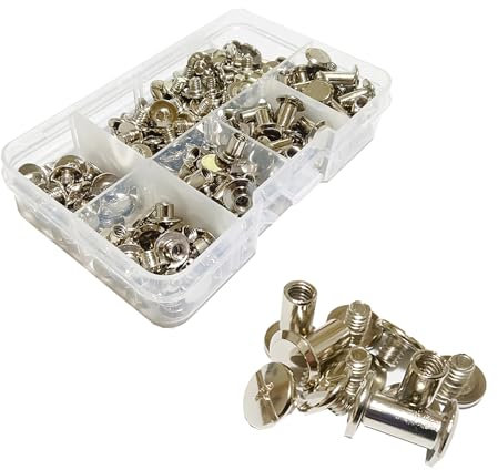 JXPXJMY 80 Pezzi Chicago Viti di Rivetti in Acciaio al Carbonio per Rilegatura, Usati per Rilegatura, Bagagli e Borse, Rivetti per Riparazione di Pelle, Dimensioni M5*4/6/8/10 mm (Argento)