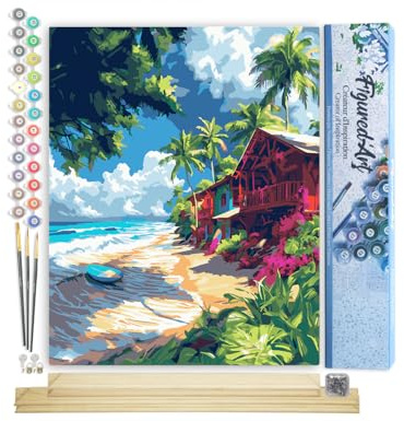 Figured'Art Peinture par Numéro Adulte avec Cadre Village de surf - Activité Manuelle Kit de Loisir Créatif DIY Numéro d'Art Complet - 40x50cm avec châssis en bois à monter